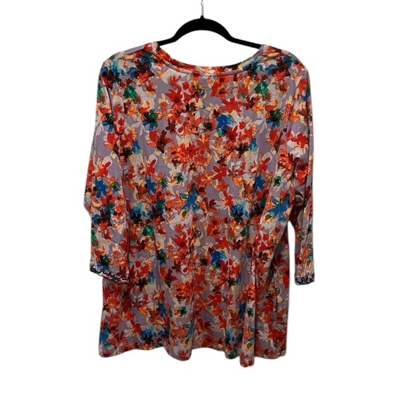 LOGO by Lori Goldstein QVC multi color floral 3/4 sleeve top size 1X - Picture 2 of 8